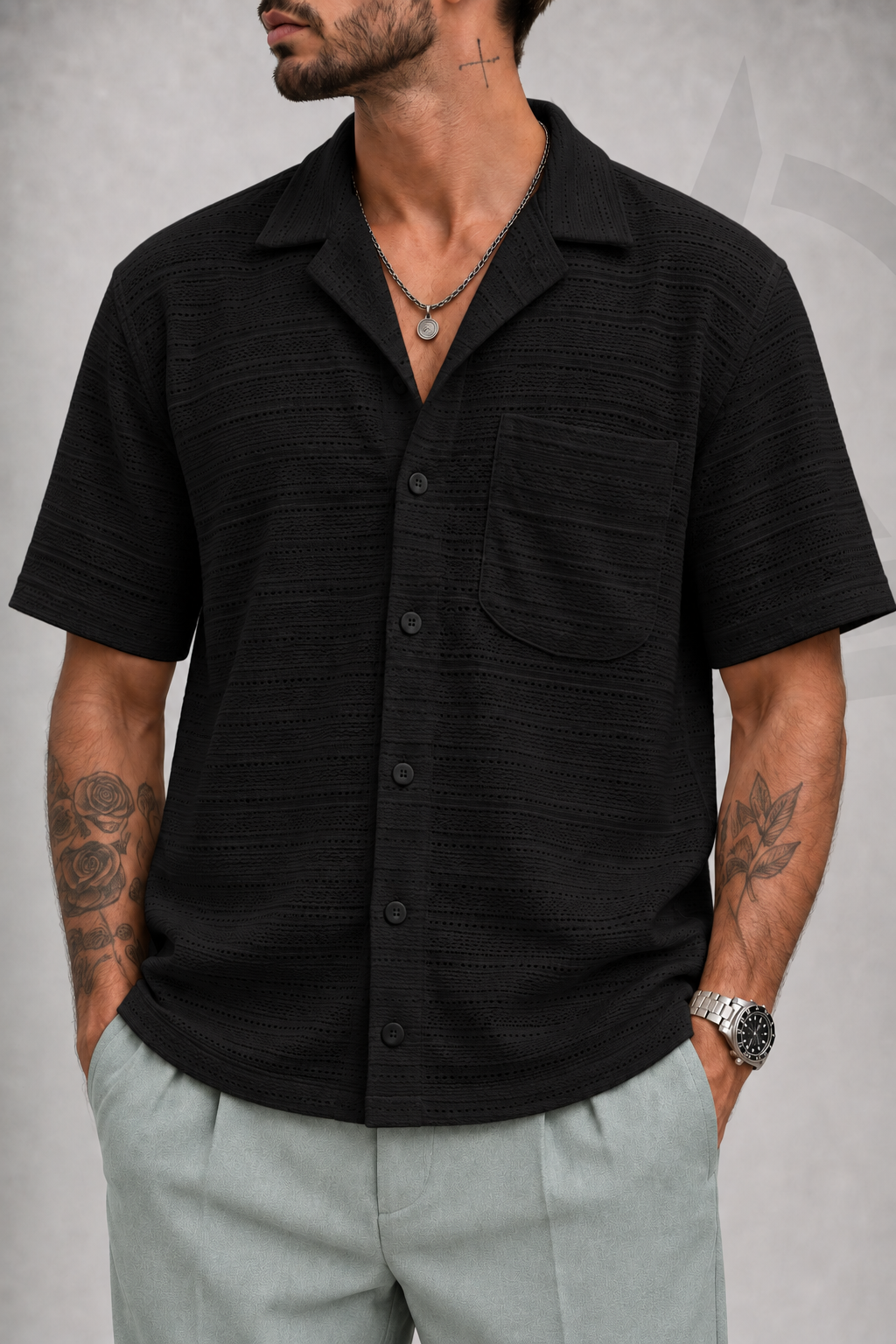 CAMISA TEJIDA EN ALGODON - NEGRA