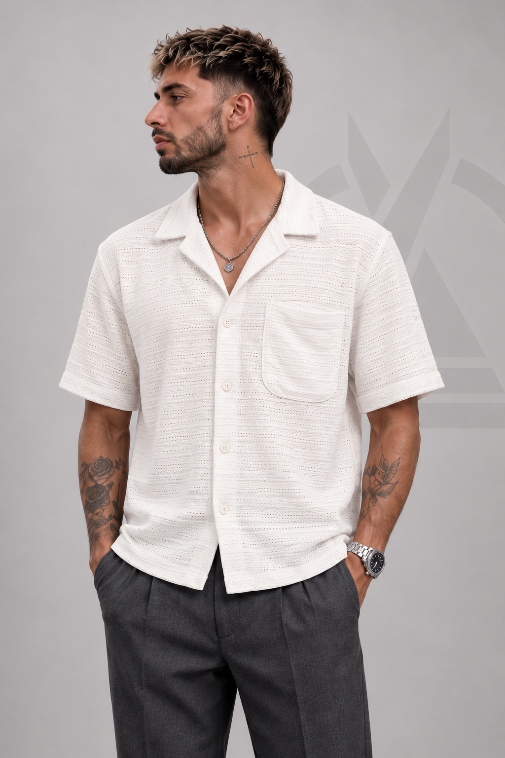 CAMISA TEJIDA EN ALGODON - MARFIL