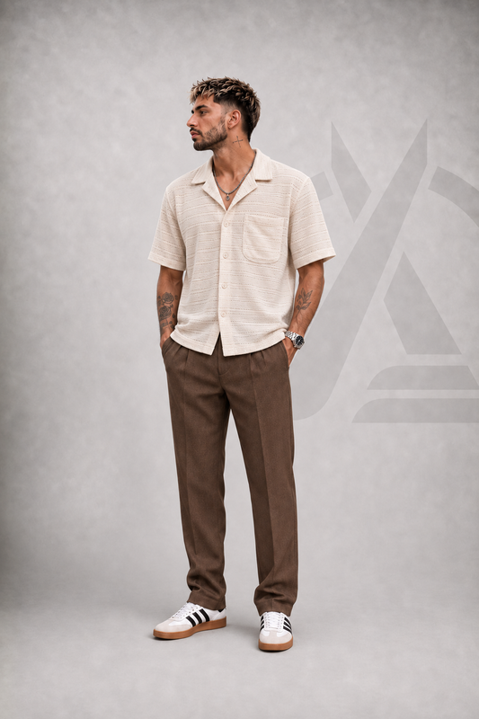 CAMISA TEJIDA EN ALGODON - BEIGE