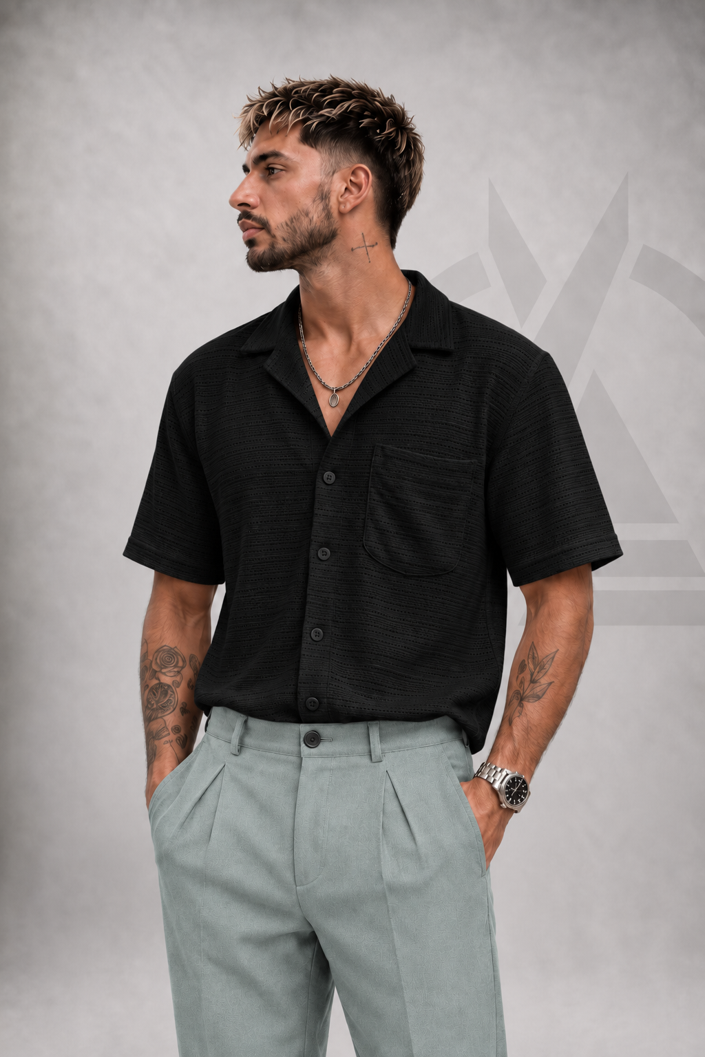 CAMISA TEJIDA EN ALGODON - NEGRA