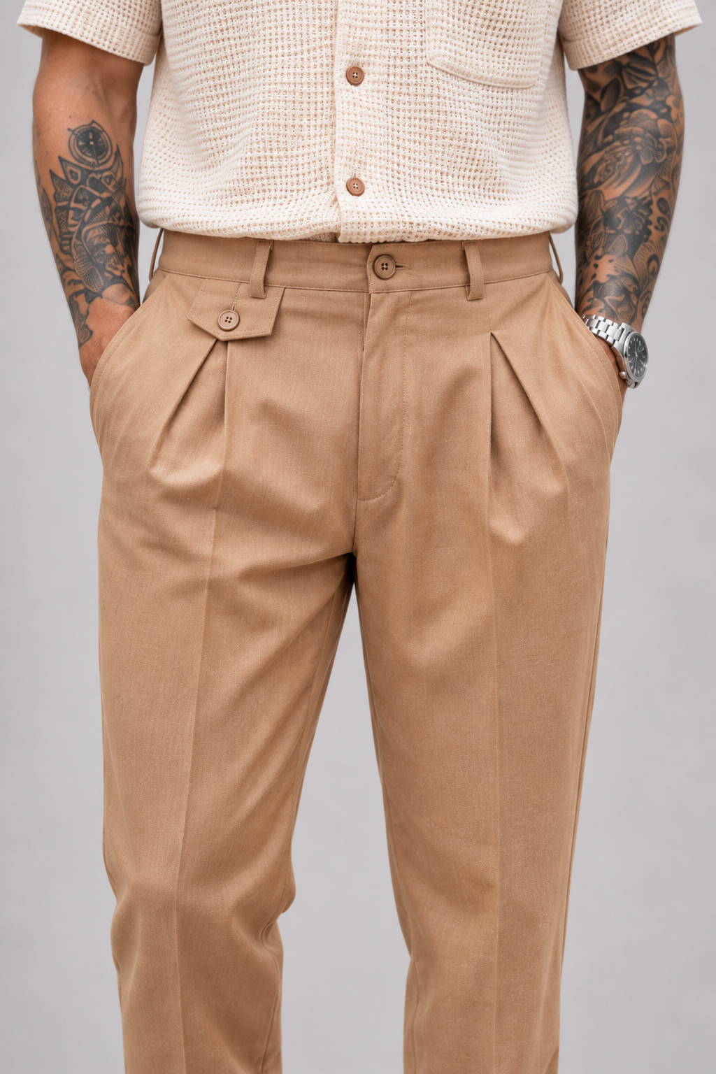 PANTALON EN LINO - CON PRETINA Y PRENSES