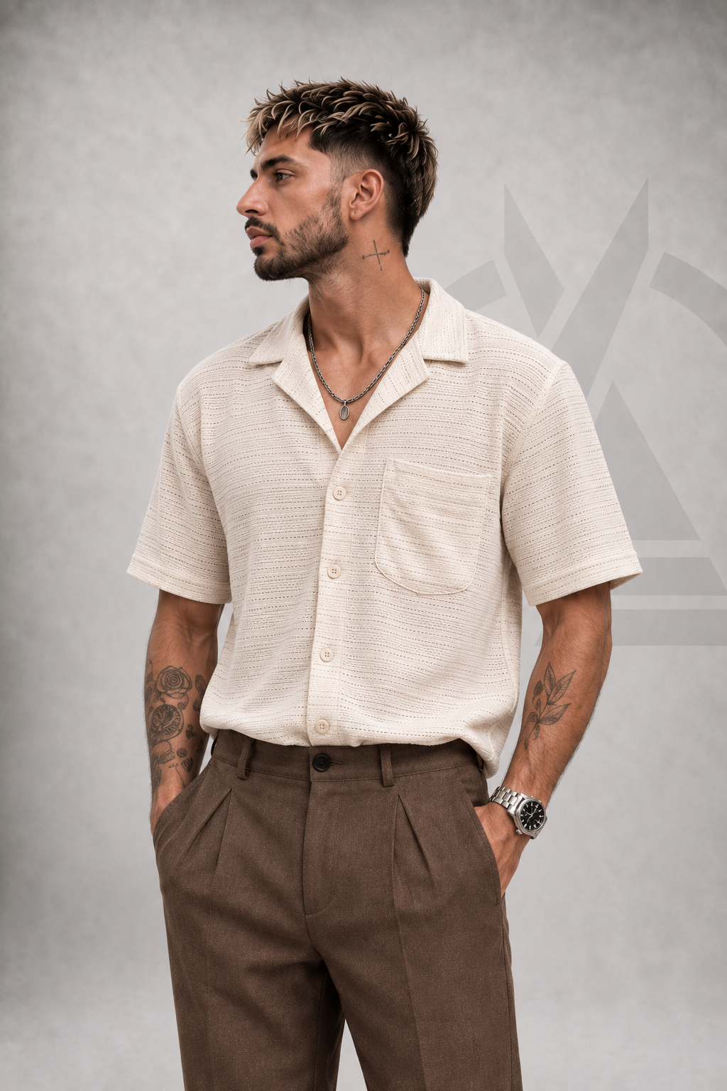 CAMISA TEJIDA EN ALGODON - BEIGE