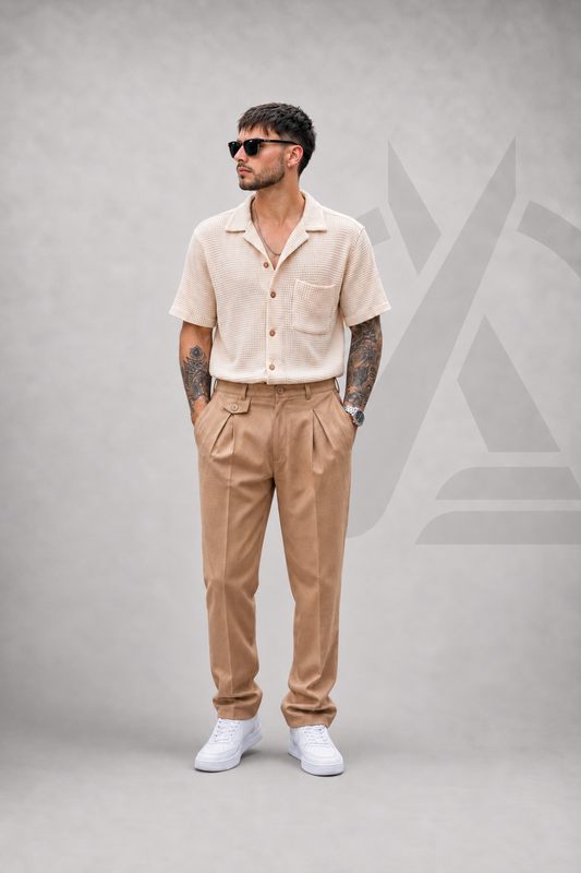 PANTALON EN LINO - CON PRETINA Y PRENSES