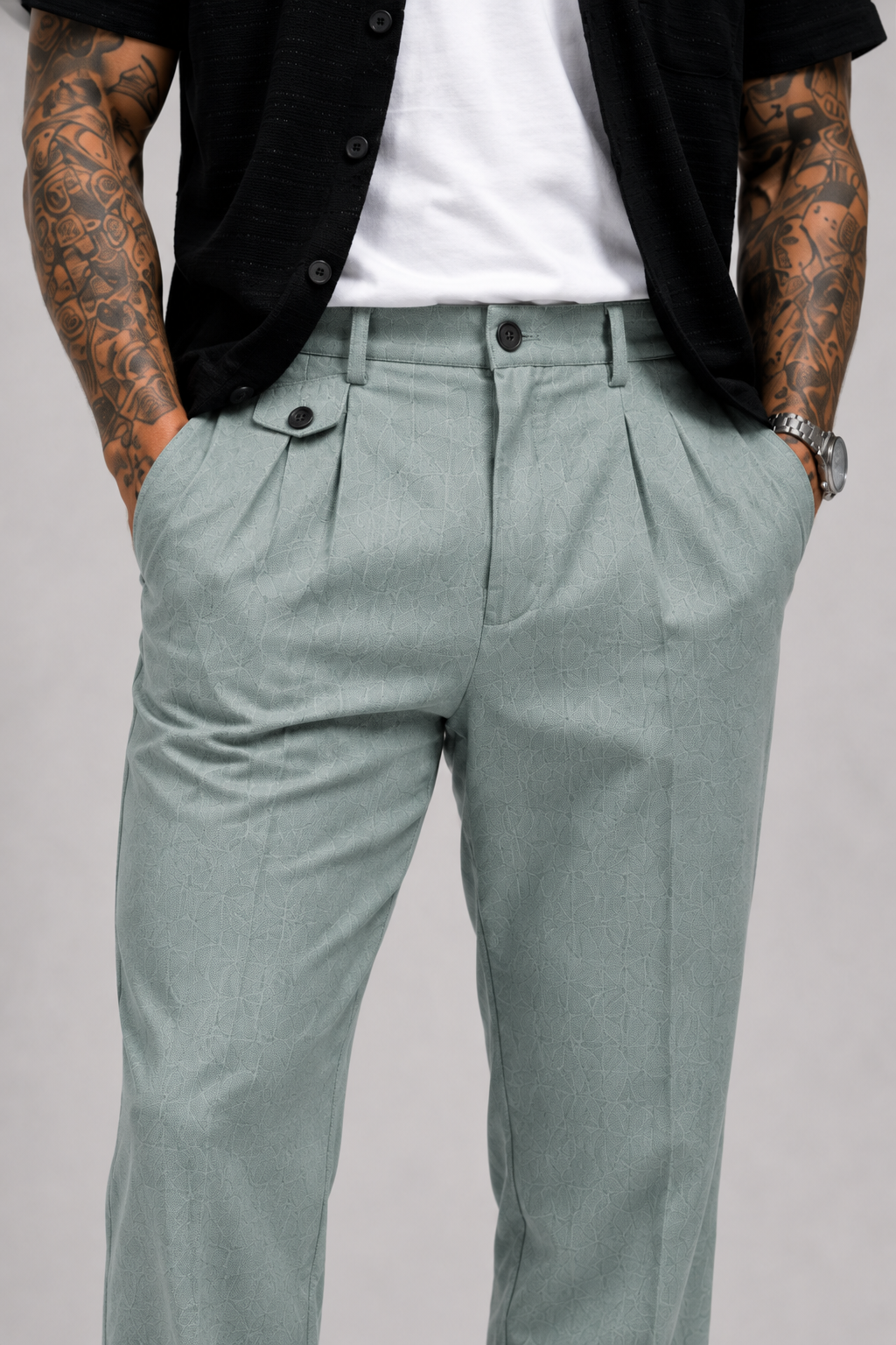 PANTALON EN LINO - CON PRETINA Y PRENSES